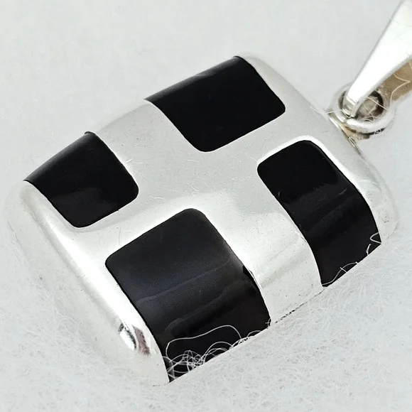 Silpada Very Rare Sterling Silver Square Black Onyx Stone Inlays Pendant HS028 - Picture 9 of 15